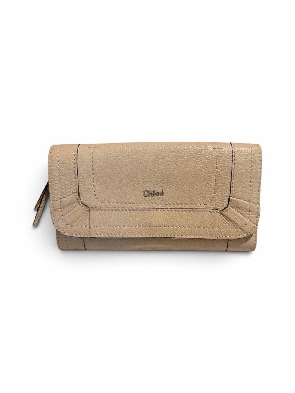 Chloé Marcie Taupe Pebbled Leather Continental Wallet Gold-Tone Hardware